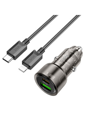 Автомобільний зарядний пристрій Hoco Z52 38W 1 USB-A + 1 USB-C +кабель Type-C to Lightning Violet