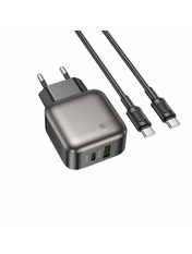 Мережевий зарядний пристрій Borofone BAS54A Absolute (1 USB-A + 1 USB-C) 20W + кабель Lightning Black
