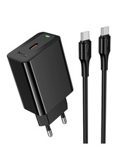 Мережевий зарядний пристрій Hoco CS93A 1 USB-C 20 Type-C to Type-C Black (1 USB-C) 20W + кабель Type-C to Type-C Black
