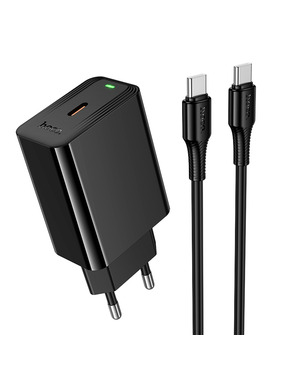 Мережевий зарядний пристрій Hoco CS93A (1 USB-C) 20W + кабель Type-C to Type-C Black