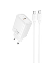 Мережевий зарядний пристрій Hoco N60 Gentle Type-C to Type-C White (1 USB-C) 20W + кабель Type-C to Type-C White