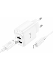 Мережевий зарядний пристрій Hoco C141A White Lightning (2 USB-A) 10,5W + кабель Lightning White 2 USB-A 10.5