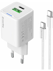 Мережевий зарядний пристрій ColorWay GaN Mini Type-C to Type-C 20 1 USB-A + 1 USB-C White (1 USB-A + 1 USB-C) 20W + кабель Type-C to Type-C White (CW-CHS062PDC-WT)