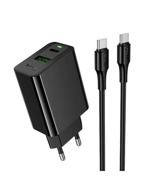 Мережевий зарядний пристрій Hoco CS95A (1 USB-A + 1 USB-C) 30W + кабель Type-C to Type-C Black