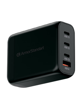 Мережевий зарядний пристрій ArmorStandart ARP-131 GaN (1 USB-A + 3 USB-C) 100W Black (ARM70024)
