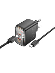 Мережевий зарядний пристрій Hoco CS43A Black (1 USB-C) 45W + кабель Type-C to Type-C Black 1 USB-C