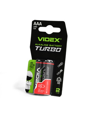 Батарейка Videx Turbo AAA Alkaline 2шт (24239)