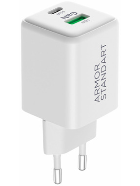 Мережевий зарядний пристрій ArmorStandart AR372 GaN (1 USB-A + 1 USB-C) 45W White (ARM77550)