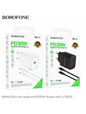 Мережевий зарядний пристрій Borofone BA84A White Type-C to Type-C (1 USB-C) 30W + кабель Type-C to Type-C White