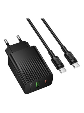 Мережевий зарядний пристрій Borofone BAS76A (1 USB-A + 1 USB-C) 30W + кабель Type-C to Type-C Black