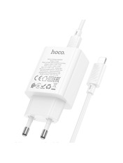 Мережевий зарядний пристрій Hoco C143A Type-C to Lightning (1 USB-C) 20W + кабель Type-C to Lightning White