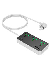 Мережевий фільтр Hoco Storm 1.5 3 3/1,5m + 3 USB + 1 Type-C Black/White