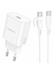 Мережевий зарядний пристрій Borofone BA82A (1 USB-C) 25W + кабель Type-C to Type-C White