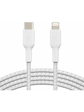 Кабель синхронізації Belkin Braided Type-C to Lightning 2m White (CAA004BT2MWH)