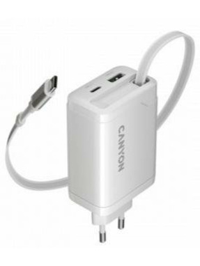 Мережевий зарядний пристрій Canyon OnCharge 65RC GaN (1 USB-A + 1 USB-C) 65W Black (CNS-CURC65ACW)
