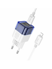 Мережевий зарядний пристрій Hoco C125A Blue Type-C to Lightning (1 USB-C) 20W + кабель Type-C to Lightning Blue