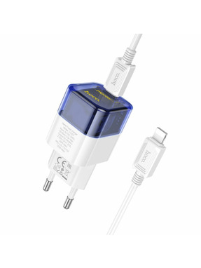 Мережевий зарядний пристрій Hoco C125A (1 USB-C) 20W + кабель Type-C to Lightning Blue