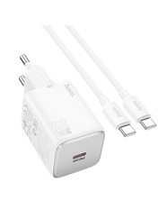 Мережевий зарядний пристрій Hoco N40 (1 USB-C) 20W + кабель Type-C to Type-C White () Type-C to Type-C White