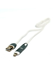 Кабель синхронізації PowerPlant Quick Charge USB to Lightning + microUSB White 1 10W 1m White (KD00AS1292)