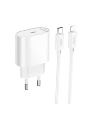 Мережевий зарядний пристрій Hoco C109A Fighter 1 USB-C Type-C to Lightning (1 USB-C) 20W + кабель Type-C to Lightning White (6942007656665)