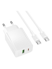 Мережевий зарядний пристрій Borofone BAS76A Type-C to Type-C White (1 USB-A + 1 USB-C) 30W + кабель Type-C to Type-C White