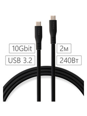 Кабель синхронізації Vinga Type-C to Type-C Black 2 240W 2m Black (VCPDCCC3242SB)