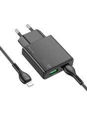 Мережевий зарядний пристрій Hoco N38 Type-C to Lightning (1 USB-A + 1 USB-C) 20W + кабель Type-C to Lightning Black 1 USB-A + 1 USB-C 20 Black