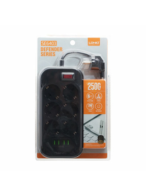 Мережевий фільтр LDNIO SE6403 6/2m + 1 USB Black