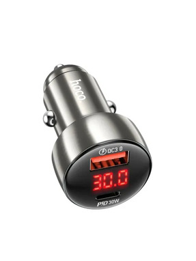 Автомобільний зарядний пристрій Hoco Z50 Leader 48W 1 USB-A + 1 USB-C Metal Gray