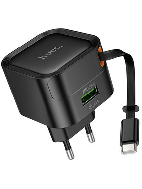 Мережевий зарядний пристрій Hoco C154A (1 USB-A) 20W + кабель Type-C (Вбудований) Black