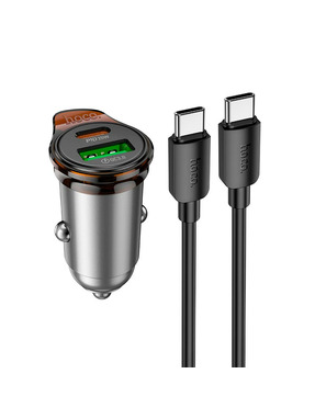 Автомобільний зарядний пристрій Hoco NZ16A Rigorous 43W 1 USB-A + 1 USB-C + кабель Type-C to Type-C Metal Gray (6942007644761)