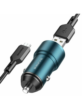 Автомобільний зарядний пристрій Borofone BZ19 Wisdom 12W 2 USB-A +кабель MicroUSB Sapphire Blue