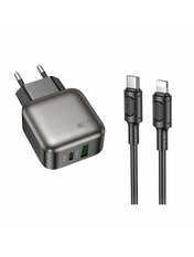 Мережевий зарядний пристрій Borofone BAS54A Absolute 1 USB-A + 1 USB-C Black 20 Type-C to Lightning (1 USB-A + 1 USB-C) 20W + кабель Type-C to Lightning Black