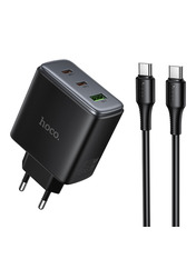 Мережевий зарядний пристрій Hoco C160A 1 USB-A + 2 USB-C 65 Type-C to Type-C Black (1 USB-A + 2 USB-C) 65W + кабель Type-C to Type-C Black