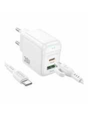 Мережевий зарядний пристрій Borofone BAS45A Type-C to Lightning (1 USB-A + 1 USB-C) 30W + кабель Type-C to Lightning White