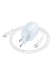 Мережевий зарядний пристрій Borofone BA94A Lustrous 1 USB-A + 1 USB-C Type-C to Type-C Blue 30 (1 USB-A + 1 USB-C) 30W + кабель Type-C to Type-C Blue