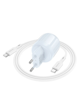 Мережевий зарядний пристрій Borofone BA94A Lustrous (1 USB-A + 1 USB-C) 30W + кабель Type-C to Type-C Blue