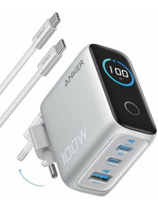 Мережевий зарядний пристрій Anker GaN Charger (1 USB-A + 2 USB-C) 100W + кабель Type-C to Type-C Silver (B121BG41)
