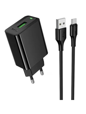 Мережевий зарядний пристрій Hoco CS92A Leader (1 USB-A) 18W + кабель Type-C Black