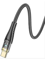Кабель синхронізації Hoco U121 Transparent Discovery USB to Type-C 18W 1m Black