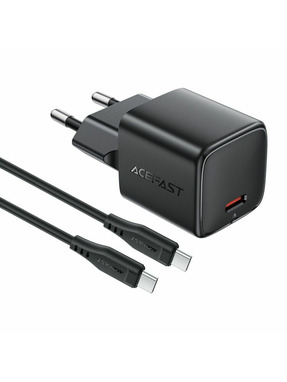 Мережевий зарядний пристрій ACEFAST A117 GAN (1 USB-C) 20W + кабель Type-C to Type-C Black (6974316286509)
