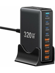 Мережевий зарядний пристрій Essager Engine GaN Black Відсутній 320 4 USB-A + 4 USB-C (4 USB-A + 4 USB-C) 320W Black (EZC320W-QJB0G-Z)