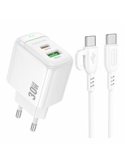 Мережевий зарядний пристрій Borofone BAS45A (1 USB-A + 1 USB-C) 30W + кабель Type-C to Type-C White Type-C to Type-C