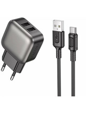 Мережевий зарядний пристрій Borofone BAS51A Absolute 12 2 USB-A Type-C Black (2 USB-A) 12W + кабель Type-C Black (6941991116131)