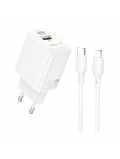 Мережевий зарядний пристрій Borofone BN29 Fuente Type-C to Lightning (1 USB-A + 1 USB-C) 30W + кабель Type-C to Lightning White