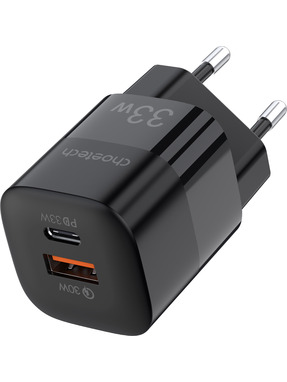 Мережевий зарядний пристрій Choetech PD5006 (1 USB-A + 1 USB-C) 33W Black (<>)