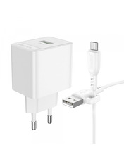 Мережевий зарядний пристрій Borofone BAS12A 1 USB-A White MicroUSB (1 USB-A) 18W + кабель MicroUSB White