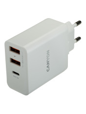 Мережевий зарядний пристрій Canyon H-08 2 USB-A + 1 USB-C (2 USB-A + 1 USB-C) 30W White (CNE-CHA08W) Відсутній 30 White