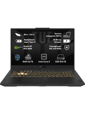 Ноутбук Asus TUF Gaming F17 FX707VJB-HX063 (90NR0MY5-M002H0) Mecha Gray