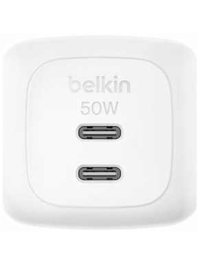 Мережевий зарядний пристрій Belkin BoostCharge Pro GaN (2 USB-C) 50W White (WCH019KQWH)